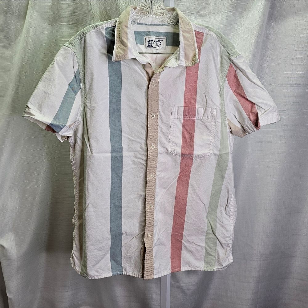 American Eagle Outfitters Multi Striped Cotton Resort Button Down Size Large